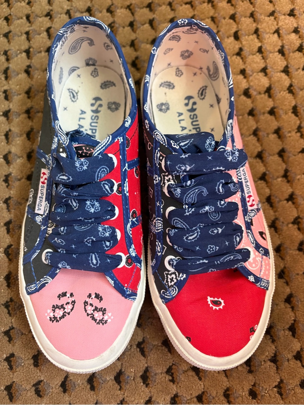 Superga women’s Multi-Panel Bandana Canvas Sneakers in Red, Pink & Navy